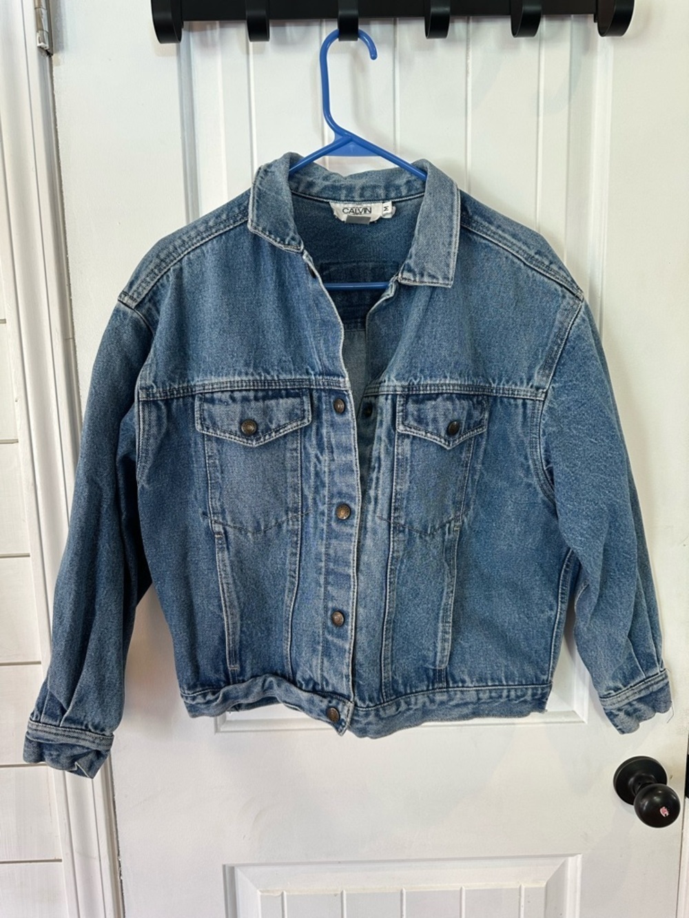 Vintage 90s Calvin Klein cropped denim trucker jacket ck logo patch small/medium